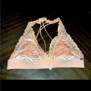 PINK Lace Trim Velvet Bralette (S)!
